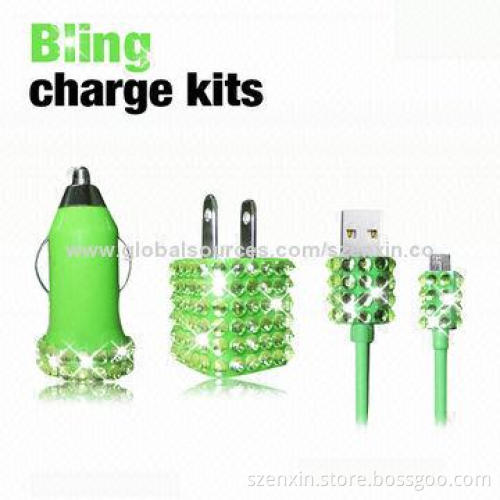 3-in-1 Bling Charge Kits for iPhone 5, Various Designs and Colors are Available